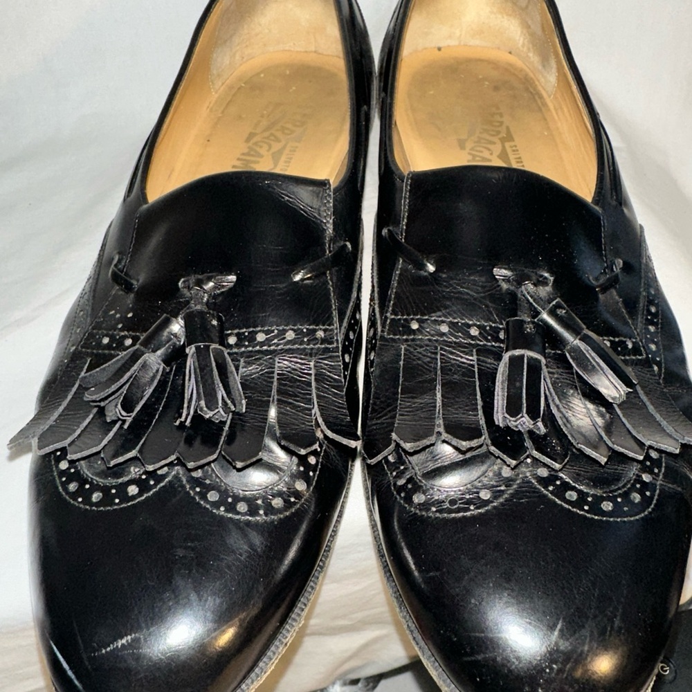 Salvatore Ferragamo Black Leather Mens Kiltie Tassel Loafers 11.5 BD